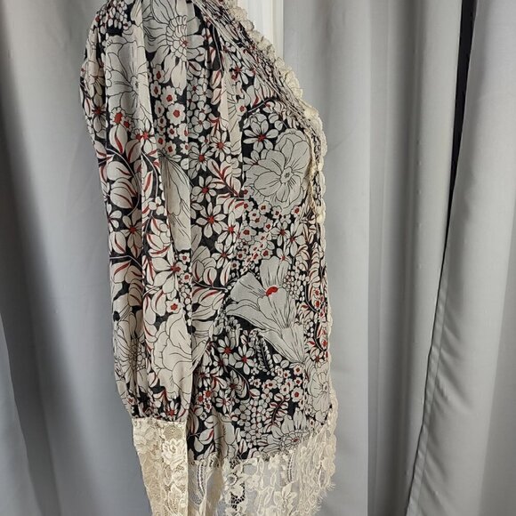 213 by Michelle Kim Multicolor Long Lace Sleeve Victorian Inspired Blouse Sz S - Picture 8 of 15